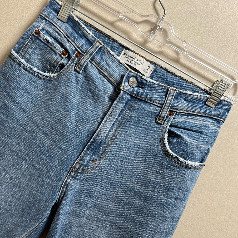 Abercrombie & Fitch Light Blue Frayed Waist Denim Jeans